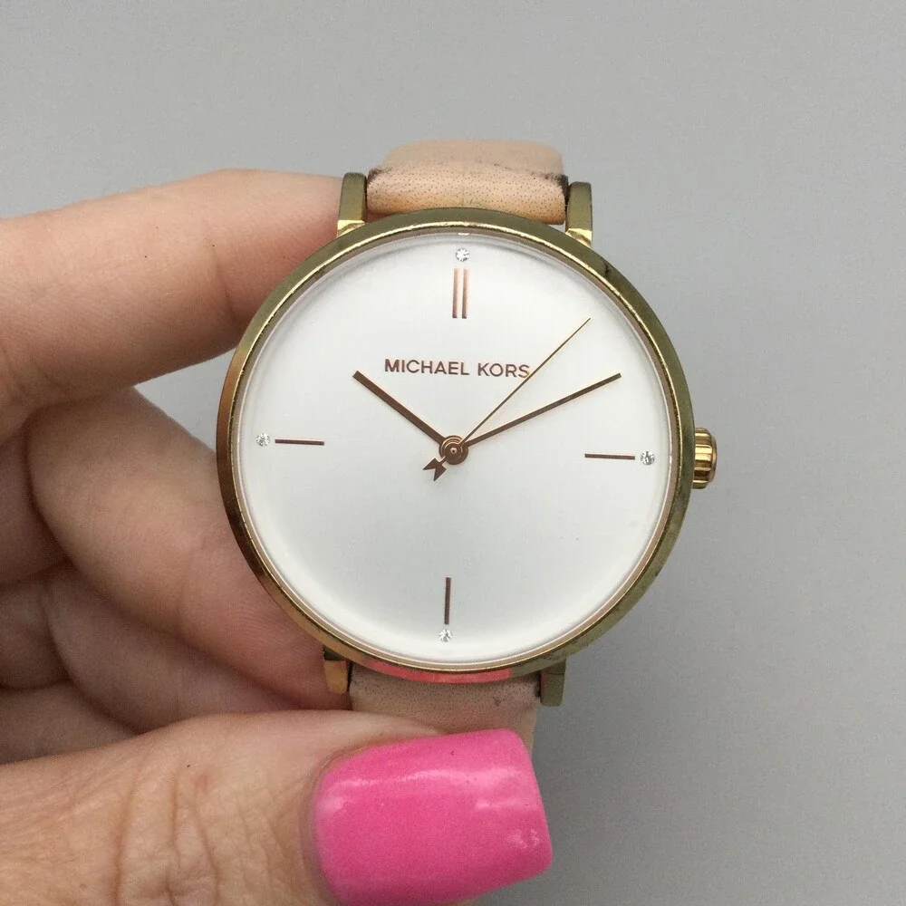 Michael Kors Womens Watch 38mm White Dial Gold Tone Beige Leather MK-7102 - Picture 5 of 15